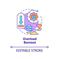Overload burnout concept icon. Work hard to achieve success. Type of burnout abstract idea thin line illustration. Isolated outline drawing. Editable stroke. Arial, Myriad Pro-Bold fonts used
