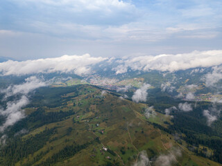 Fototapeta premium High flight in the mountains of the Ukrainian Carpathians. Aerial drone view.