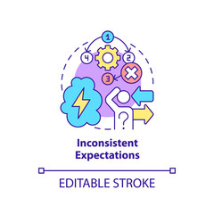 Inconsistent expectations concept icon. Gaslighting. Toxic leader trait abstract idea thin line illustration. Isolated outline drawing. Editable stroke. Arial, Myriad Pro-Bold fonts used