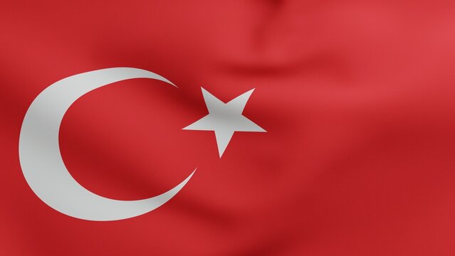 National flag of Turkey waving 3D Render, Turkish flags textile featuring star and crescent, al bayrak or as al sancak in Turkish national anthem, Ottoman flag in Turkish Flag Law