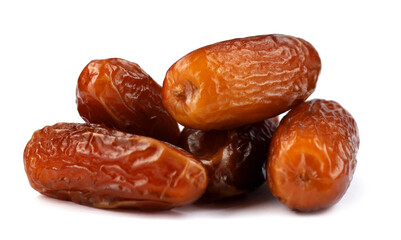 Pile of tasty dry dates isolated on white background. Arabic food