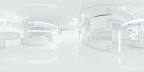 360 degree full panorama environment map of white minimalistic technology lights background abstract 3d render illustration hdri hdr vr virtual reality - obrazy, fototapety, plakaty