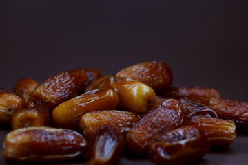 A bunch of ripe dried dates. Dried dates.
