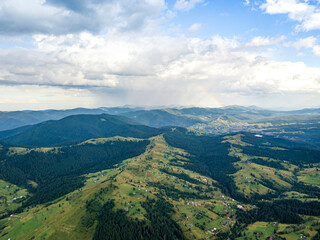 Obraz na płótnie Canvas High flight in the mountains of the Ukrainian Carpathians. Aerial drone view.
