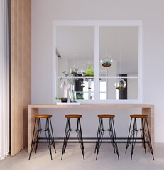 3d rendering,3d illustration, Interior Scene and  Mockup,Bar counter for dining and drinking in modern loft style.