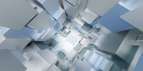 Obraz premium blue and white metal cubes abstract geometric shape 3d render illustration