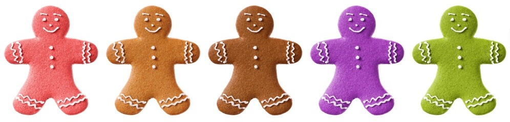 Gingerbread men of different colors. Set of images Isolated on white background.