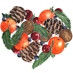 Christmas heart, Watercolor illustration