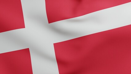 National flag of Denmark waving 3D Render, Dannebrog with white Scandinavian cross textile, flag kings of Denmark has Nordic cross, Rigets flag