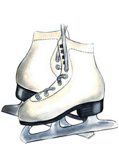 White skates, Watercolor hand drawn illustration