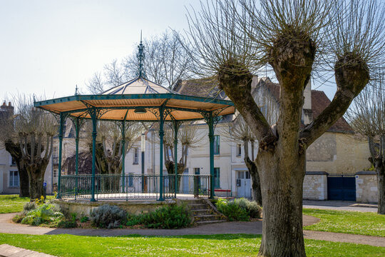 Bandstand in Beaulieu les Loches on a sunny spring afternoon, Touraine, France