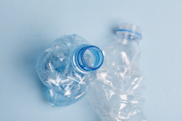 Crushed pet plastic bottles ready for recycling and reuse