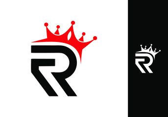 Black R initial letter with red crown logo design, RR initial letter logo - obrazy, fototapety, plakaty