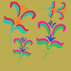 Stylized colored floral. Hand drawn.