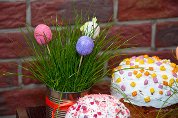 easter cake glazed with sprinkles and icing. easter holiday