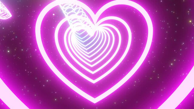 Fast Flashing Neon Lights Heart Tunnel Glowing Roller Coaster Speed - 4K Seamless VJ Loop Motion Background Animation
