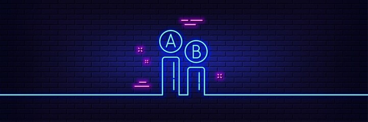 Neon light glow effect. Ab testing line icon. Ui test chart sign. 3d line neon glow icon. Brick wall banner. Ab testing outline. Vector - obrazy, fototapety, plakaty