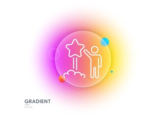 Launch star line icon. Gradient blur button with glassmorphism. Feedback rating sign. Customer satisfaction symbol. Transparent glass design. Star line icon. Vector