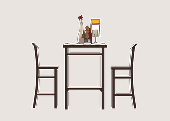 Vector illustration of restaurant table with two high chairs
