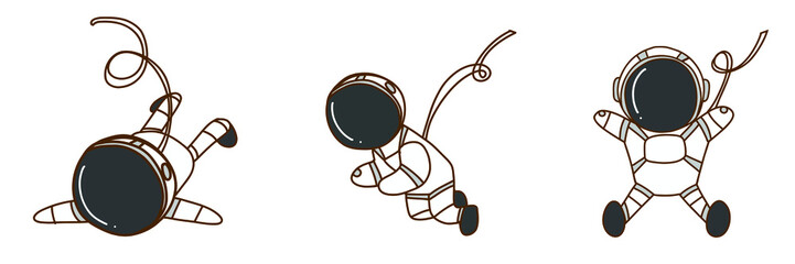Hand drawn vector. Set of cute astronauts isolated on white background. © Grandmadraws