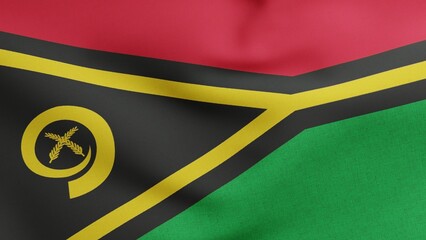 National flag of Vanuatu waving 3D Render, Republic of Vanuatu flag textile designed by Kalontas Mahlon, coat of arms Vanuatu independence day, Bislama flaeg blong Vanuatu