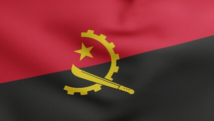 National flag of Angola waving 3D Render, Republic of Angola flag textile, Popular Movement for the Liberation of Angola MPLA - obrazy, fototapety, plakaty