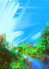 Obraz premium Abstract background landscape with water and grass