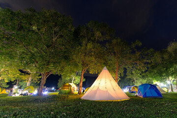 tent in the national park of Thailand mountains at night