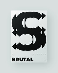 Abstract Poster Design. Vertical A4 format. Modernism brochure. Refraction and Distortion Glass Effect. Minimal illustration brutalism inspired.