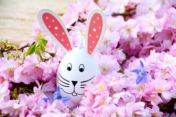 easter bunny with flowers - easter card 