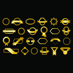 Gradient golden luxury badges collection Vector icon decorative elements luxury labels sticker set  elegant black and golden design elements  shields, labels, seals, banners, scrolls  ornaments symbol