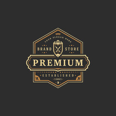 Luxury logo template vector object for logotype or badge design. Trendy vintage royal style illustration, good for fashion boutique, alcohol or hotel brand.