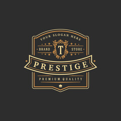 Fototapeta premium Luxury monogram logo template vector object for logotype or badge design. Trendy vintage royal ornament frame illustration, good for fashion boutique, alcohol or hotel brand.