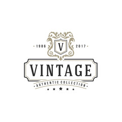 Luxury monogram logo template vector object for logotype or badge design. Trendy vintage royal ornament frame illustration, good for fashion boutique, alcohol or hotel brand.