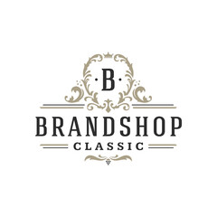 Luxury monogram logo template vector object for logotype or badge design. Trendy vintage royal ornament frame illustration, good for fashion boutique, alcohol or hotel brand.