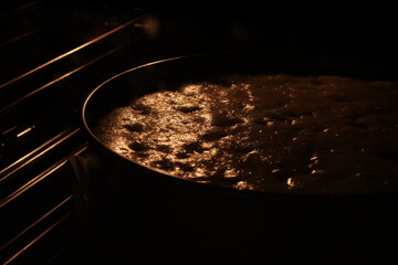 baking home cake in the oven close-up