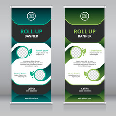 Modern roll up banner template for green industry, Standee template, X-banner template, Flag banner