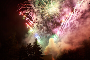 Fireworks sparks on a black sky background. graphic resource for design. Blank for the designer....