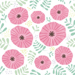 Scandinavian flower and leaf seamless pattern. Vector illustration. Pastel watercolor on a white background.