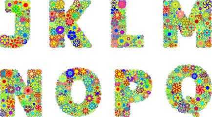 font with colorful various flowers
