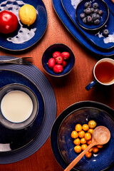 Delicious breakfast milk and fruit