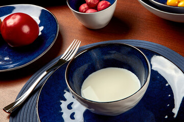 Delicious breakfast milk and fruit