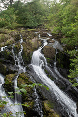 Rhaeadr Ewynnol (Swallow Falls) waterfall, close to the town of Betws-y-Coed. In Snowdonia National Park, north Wales