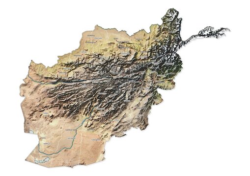 Isolated map of Afghanistan with capital, national borders, important cities, rivers,lakes. Detailed map of Afghanistan suitable for large size prints and digital editing.