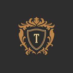 Luxury monogram logo template vector object for logotype or badge design. Trendy vintage royal ornament frame illustration, good for fashion boutique, alcohol or hotel brand.