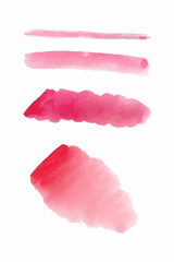Set of red watercolor brushes. Paint spots on a white background. Vector graphics
