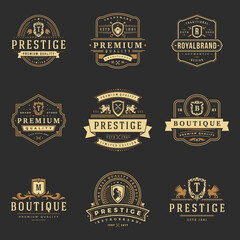 Luxury monograms logos templates vector objects set for logotype or badge design. Trendy vintage royal ornament frames illustration, good for fashion boutique, alcohol or hotel brand.