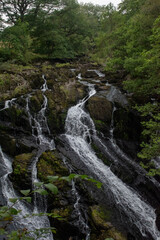 Rhaeadr Ewynnol (Swallow Falls) waterfall, close to the town of Betws-y-Coed. In Snowdonia National Park, north Wales