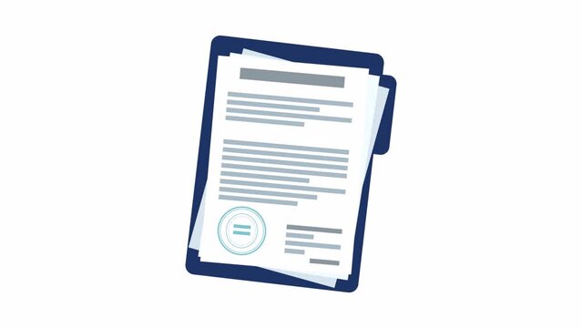 Animated folder with paper documents. Clipboard. Corporate and business concept. Stamp.