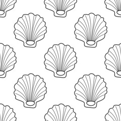 Seashell seamless pattern. Flat vector illustration